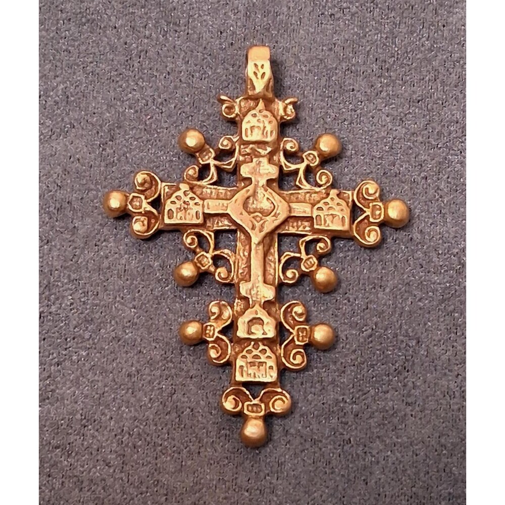 Vintage MMA Cross Pendant 1992 Cleo Gold Tone